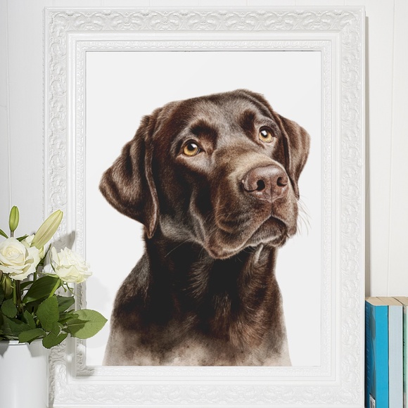 Watercolor Brown Labrador Retriever Dog Portrait Wall Art Print, Unframed - Picture 7 of 7